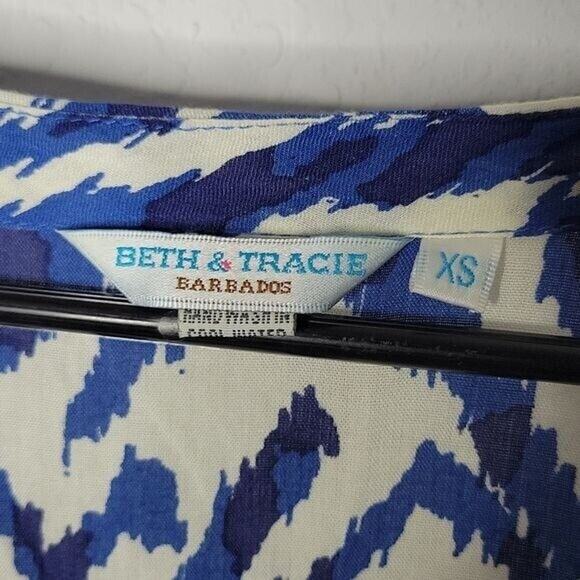 Beth & Tracie Blue & White Ruffle Trim Sequined Swim Coverup Women's XS - Picture 6 of 7